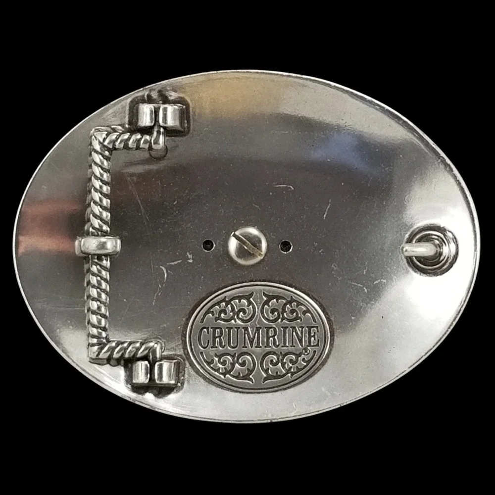 Crumrine Oval Silver Tone Horse Western Cowboy‎ Belt Buckle Ornate Scrollwork